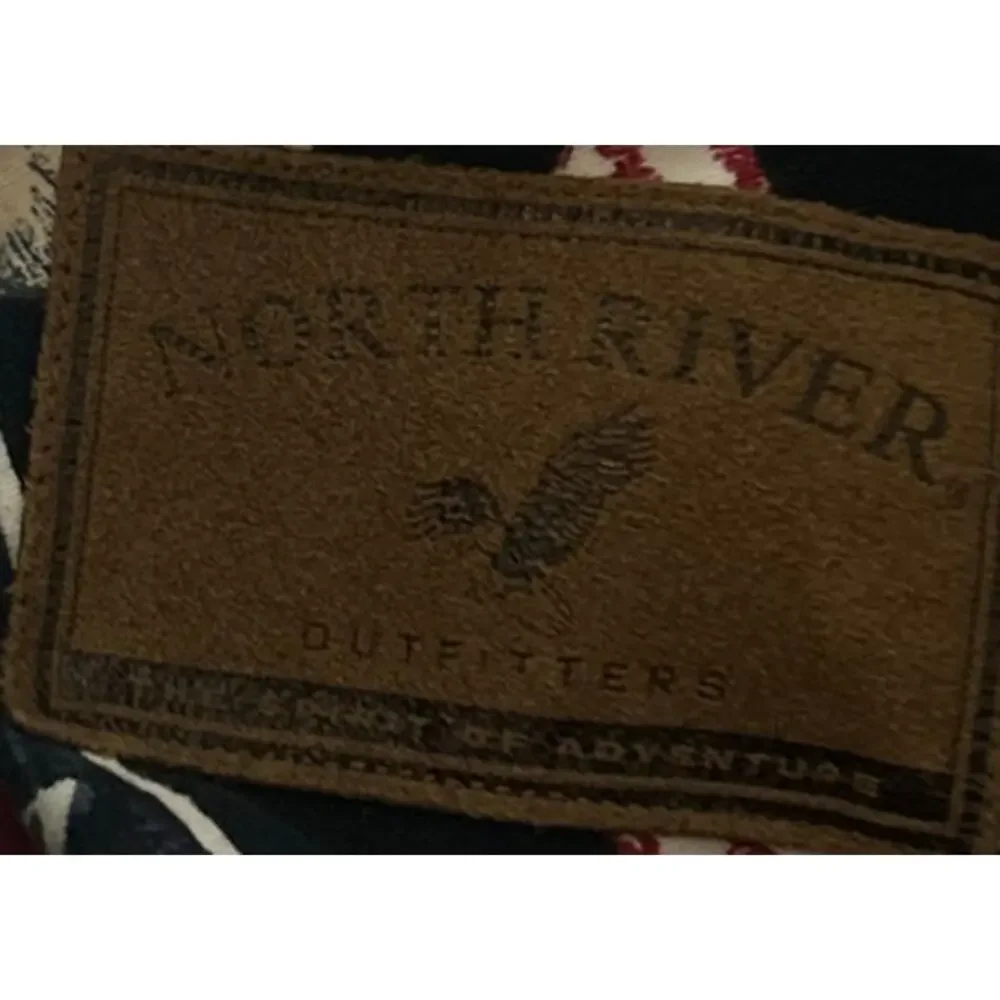 North River Red White Blue Planes Flags Short Sleeve Button Down‎ Shirt Size L
